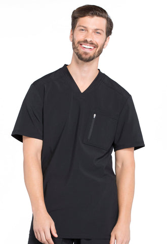 Men's V-Neck Top with Chest Pocket Zip Closure