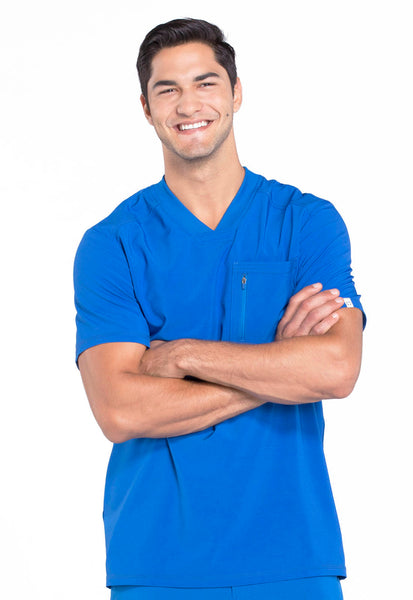 Men's V-Neck Top with Chest Pocket Zip Closure